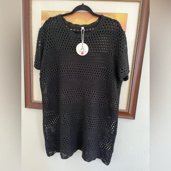 Anrabess Black Open Crochet Top - Picture 1 of 10